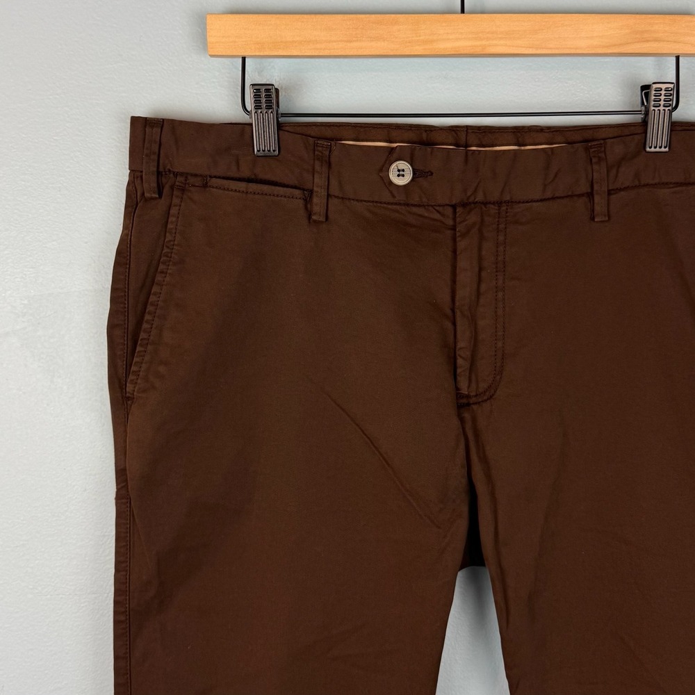 Canali Mens 52 36x29 Brown Cotton Twill Chino Khaki Pants Straight Leg Trousers